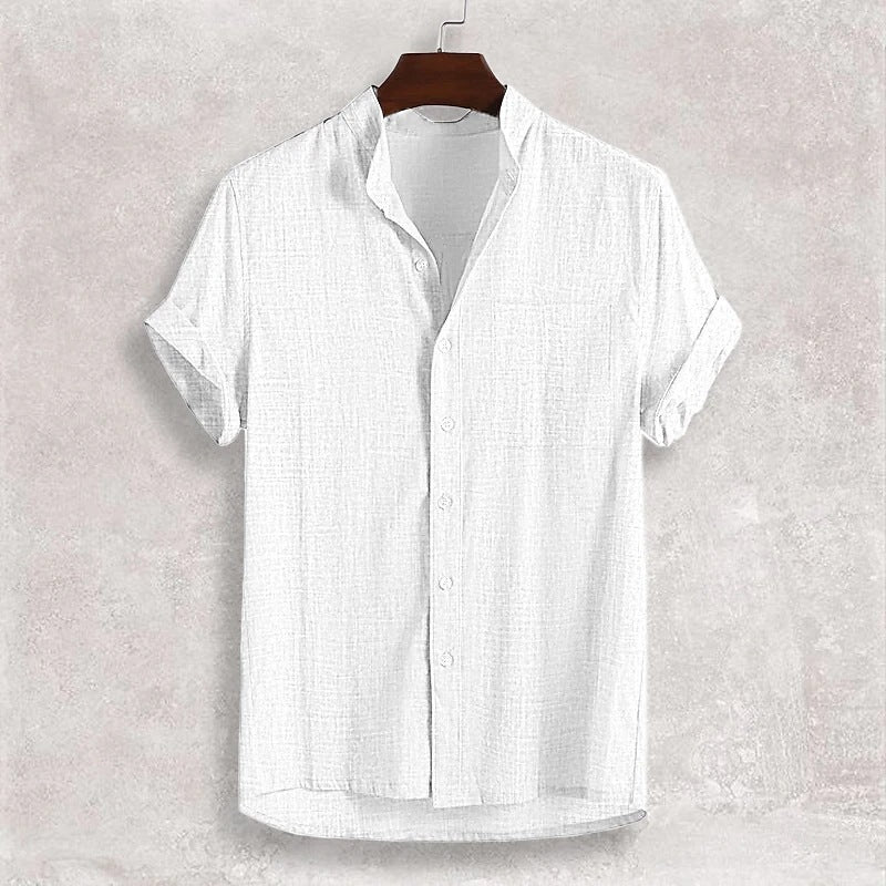 Men's Stand Collar Cotton Cardigan Short Sleeve Thin