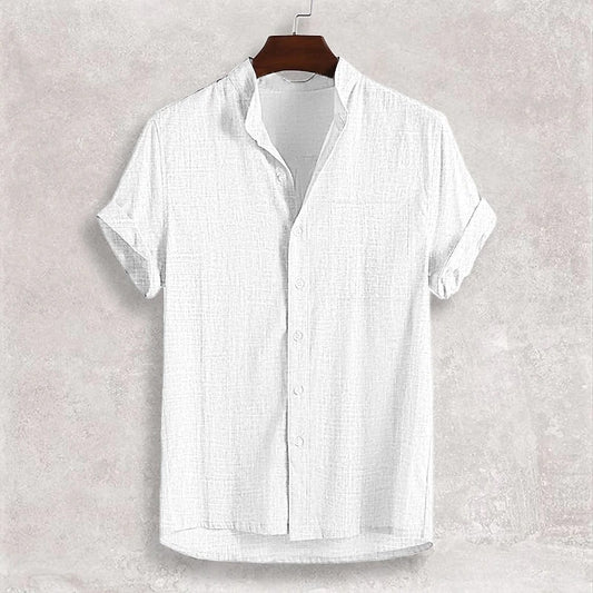 Men's Stand Collar Cotton Cardigan Short Sleeve Thin