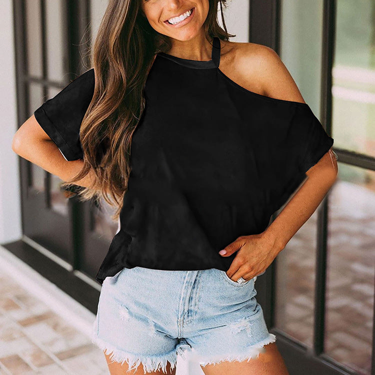 Women's Off Shoulder Short Sleeve Loose Casual Top