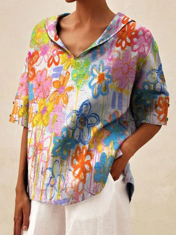 Women's Solid Color Cotton And Linen Loose Shirt