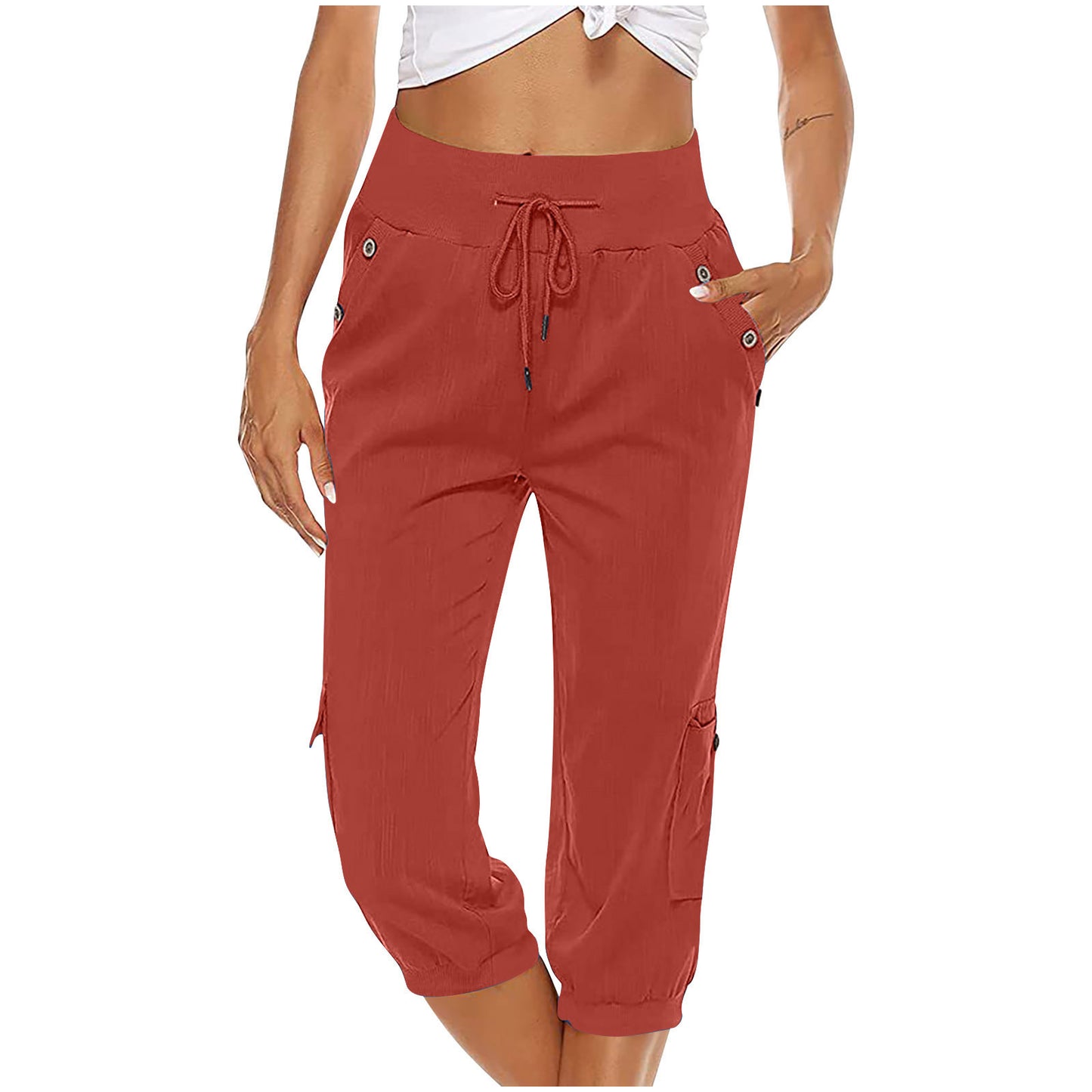 European And American Ladies Solid Color Drawstring Loose Leisure Workwear Wide Leg Straight Cropped Pants