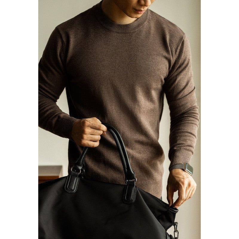 Wool Tencel Round Neck Commuter Solid Color Base Sweater