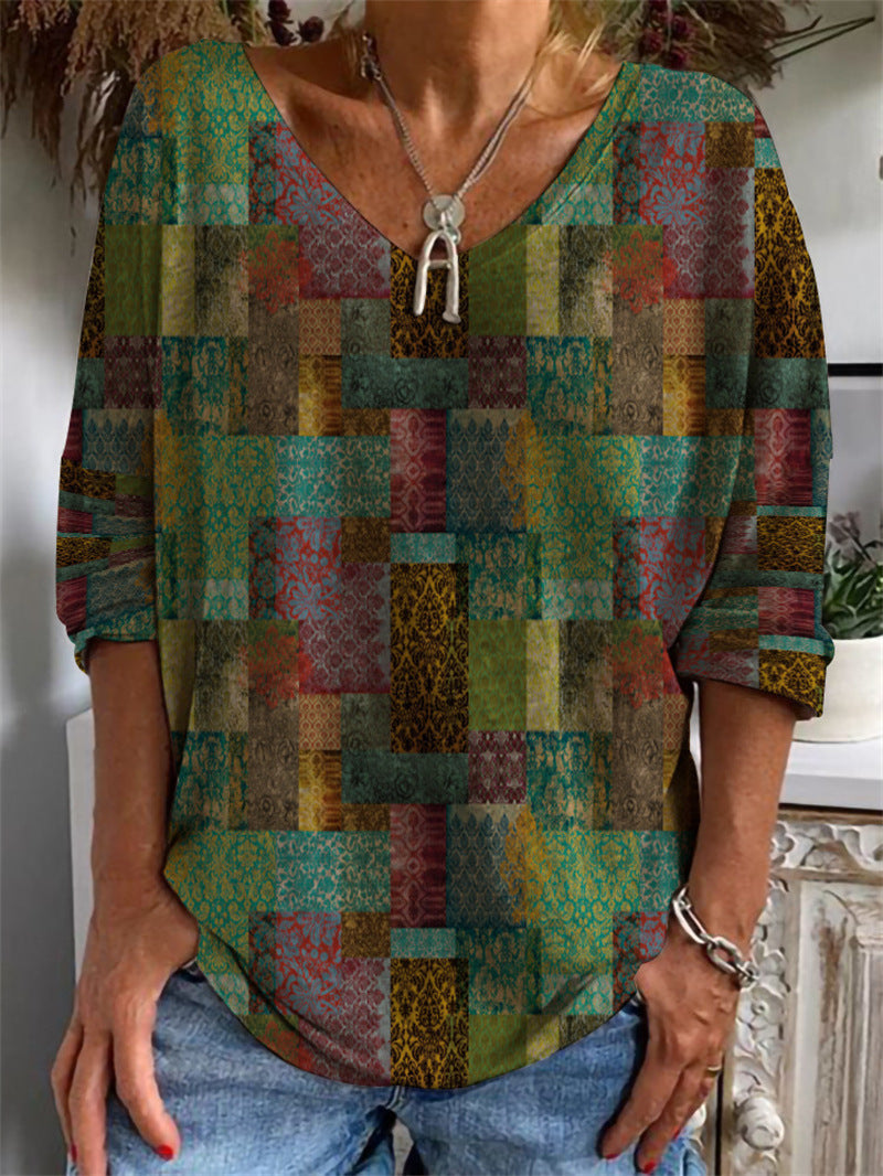 Loose Long Sleeved Huamang V Neck T Shirt
