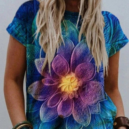 Summer Popular Color Printing Round Neck Short Sleeve T-Shirt