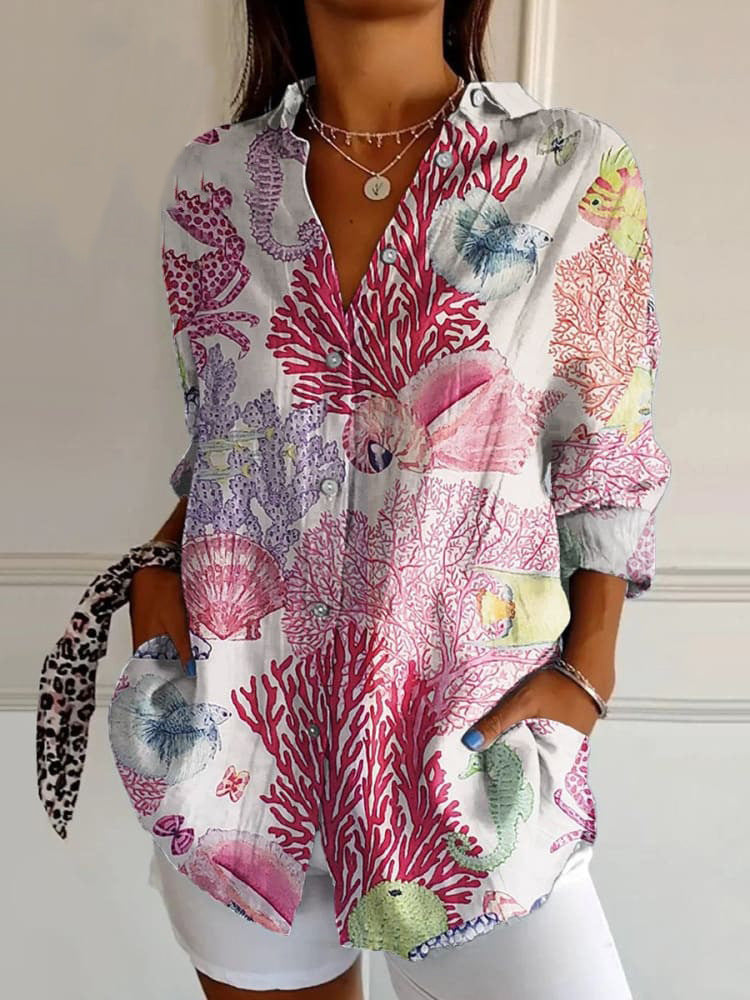Women's Long Shirt Half Sleeve Floral Print