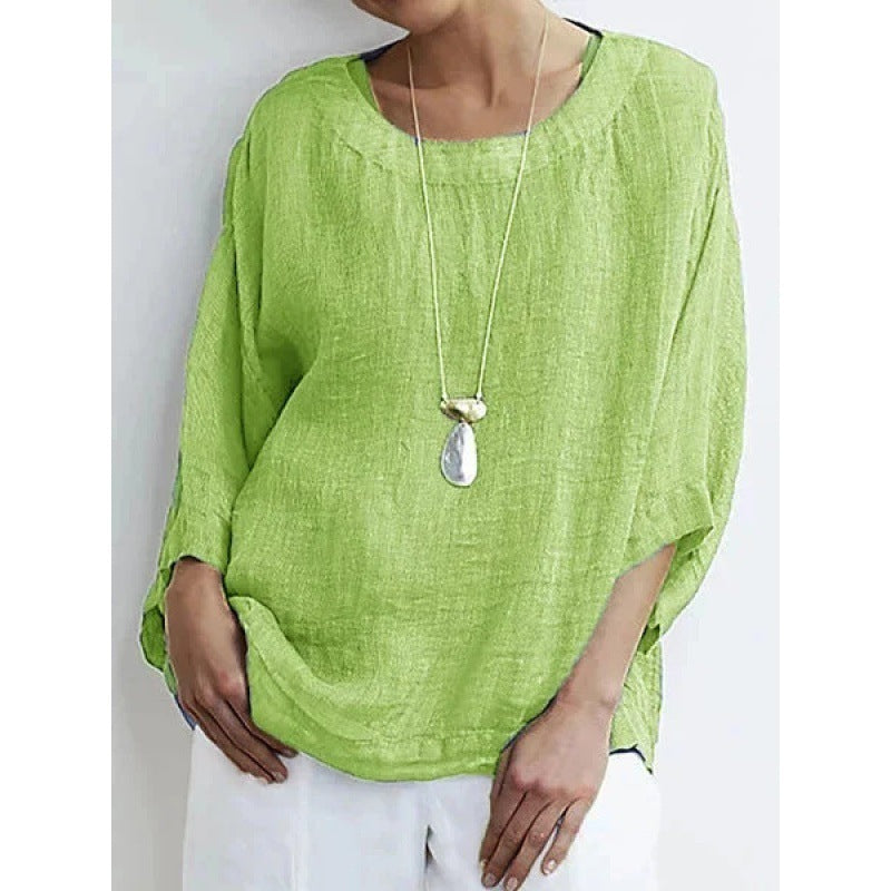 Casual Round Neck Cotton Top Women's Comfortable Loose Lining