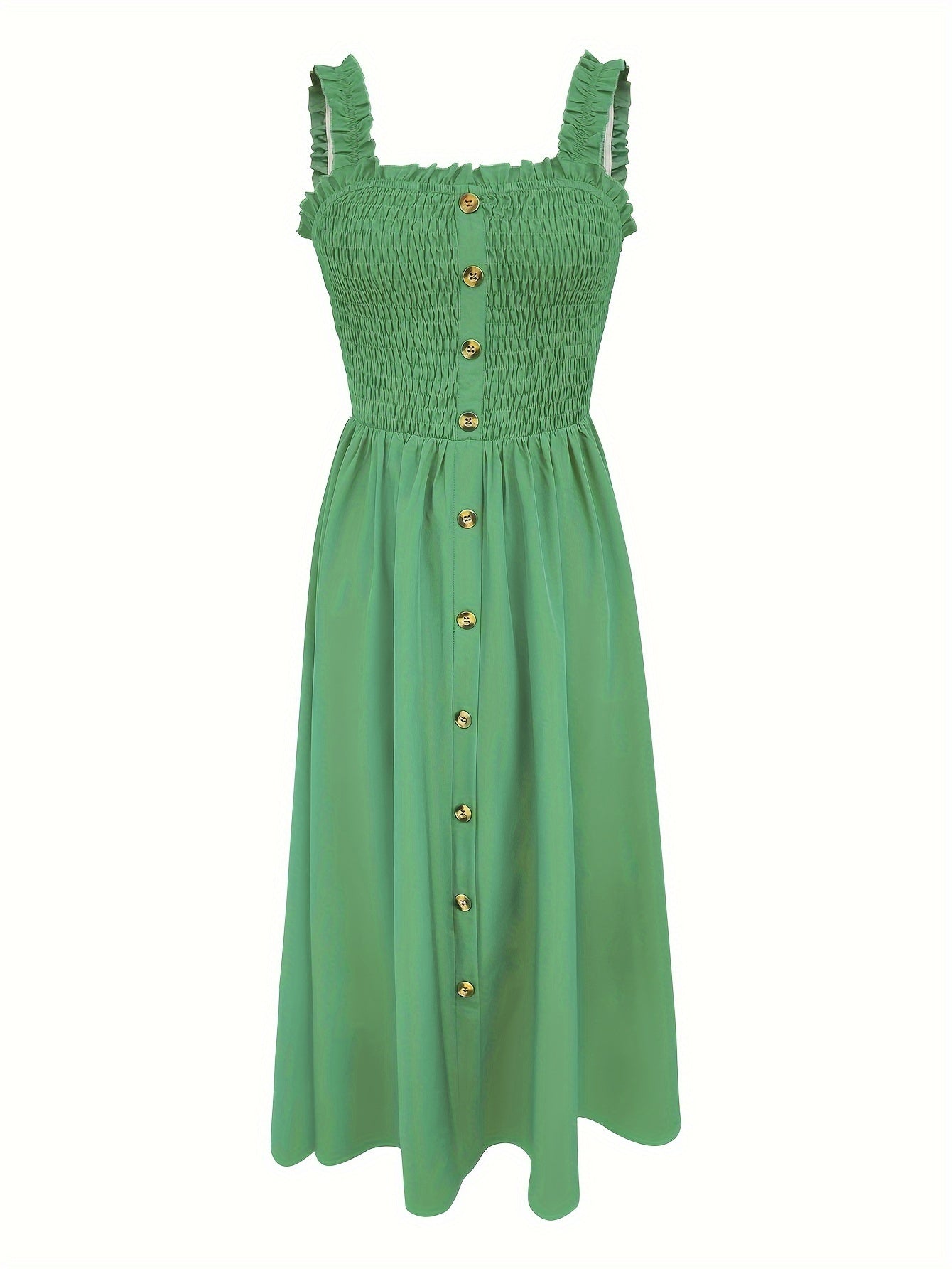 Stunning Shirred A-Line Maxi Dress - Elegant Square Neck, Sleeveless, Cami Style, Flattering Fit, Perfect For Spring & Summer, Women's Clothing, Versatile And Chic