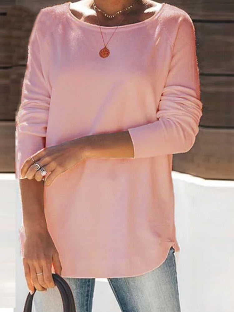 Round Neck Solid Color Casual Top