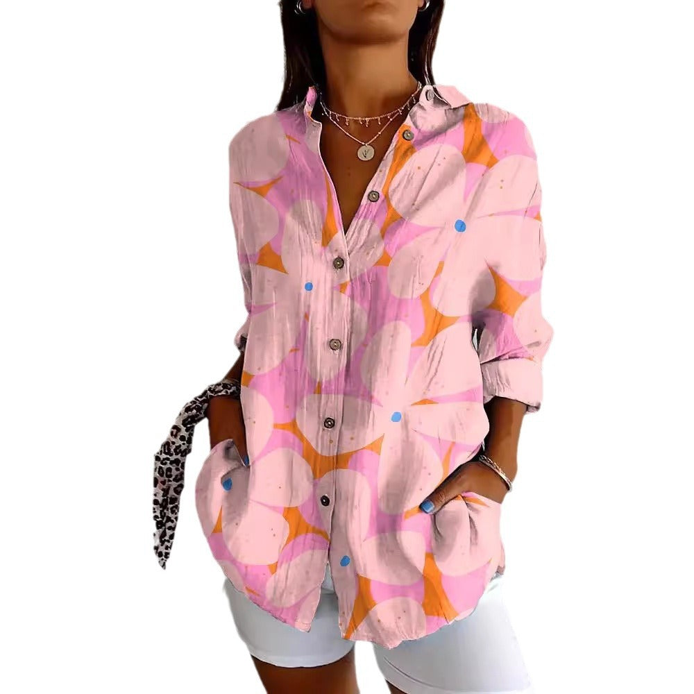 Women's Long Shirt Half Sleeve Floral Print
