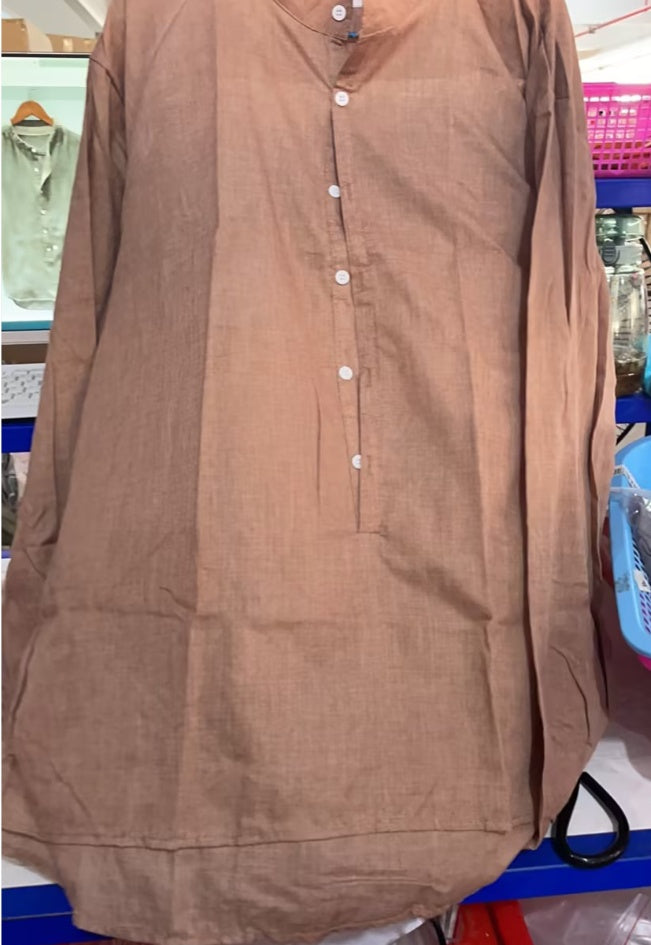 Solid Color Cotton And Linen Men's Long Sleeved Shirt