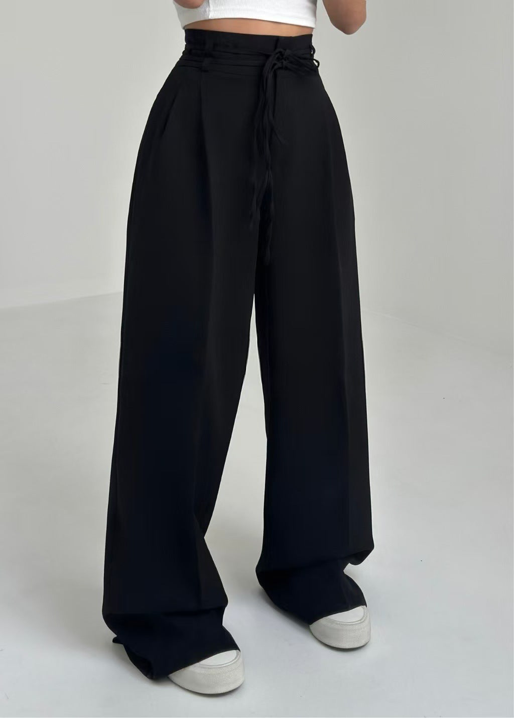 High Waist Lace Up Slim Fit Straight-leg Pants