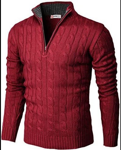 Men's Knitted Zippered Mock-neck Polo Sweater