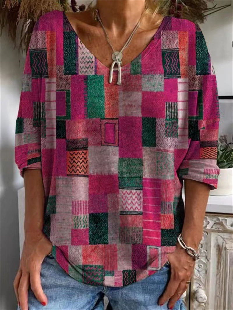 Loose Long Sleeved Huamang V Neck T Shirt