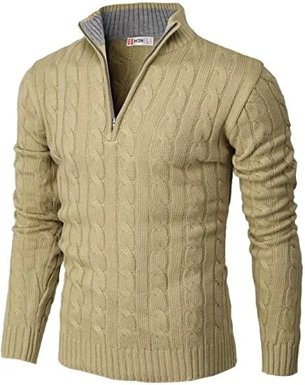 Men's Knitted Zippered Mock-neck Polo Sweater