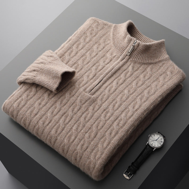 Pure Wool Sweater Men's Half-high Collar Pullover