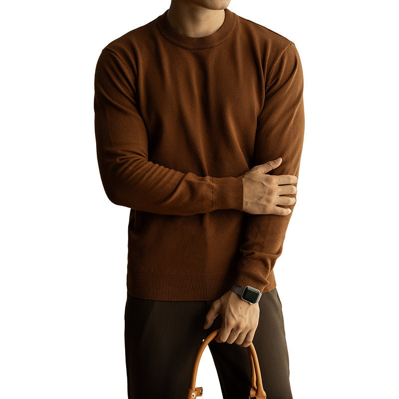 Wool Tencel Round Neck Commuter Solid Color Base Sweater