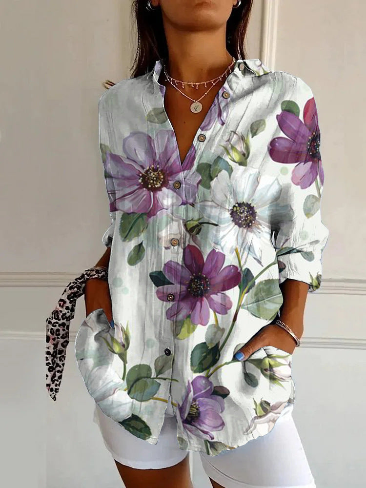 Women's Long Shirt Half Sleeve Floral Print