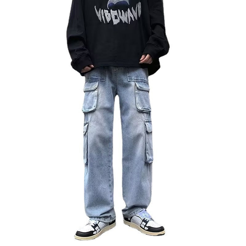 Cargo Jeans Men's Distressed Straight Loose Pants