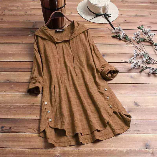 Hedging Black Women Mid-length Linen Cotton Shirt Women