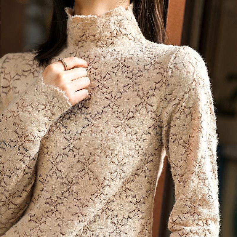 Lace Bottoming Shirt Women's Lace Half Turtleneck Long Sleeve Fashion Top