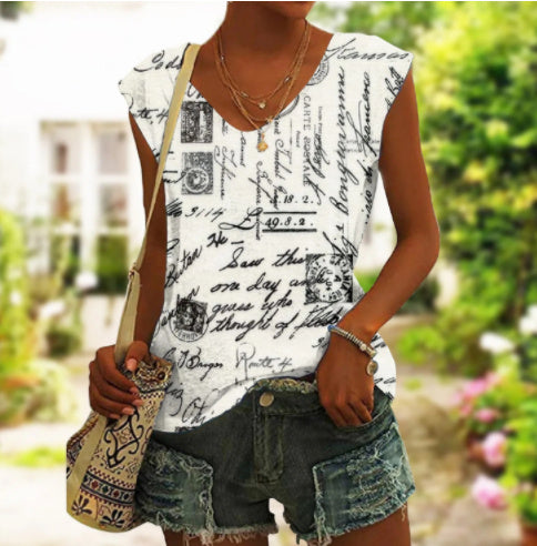 Women's Vest Map Print T-shirt Top