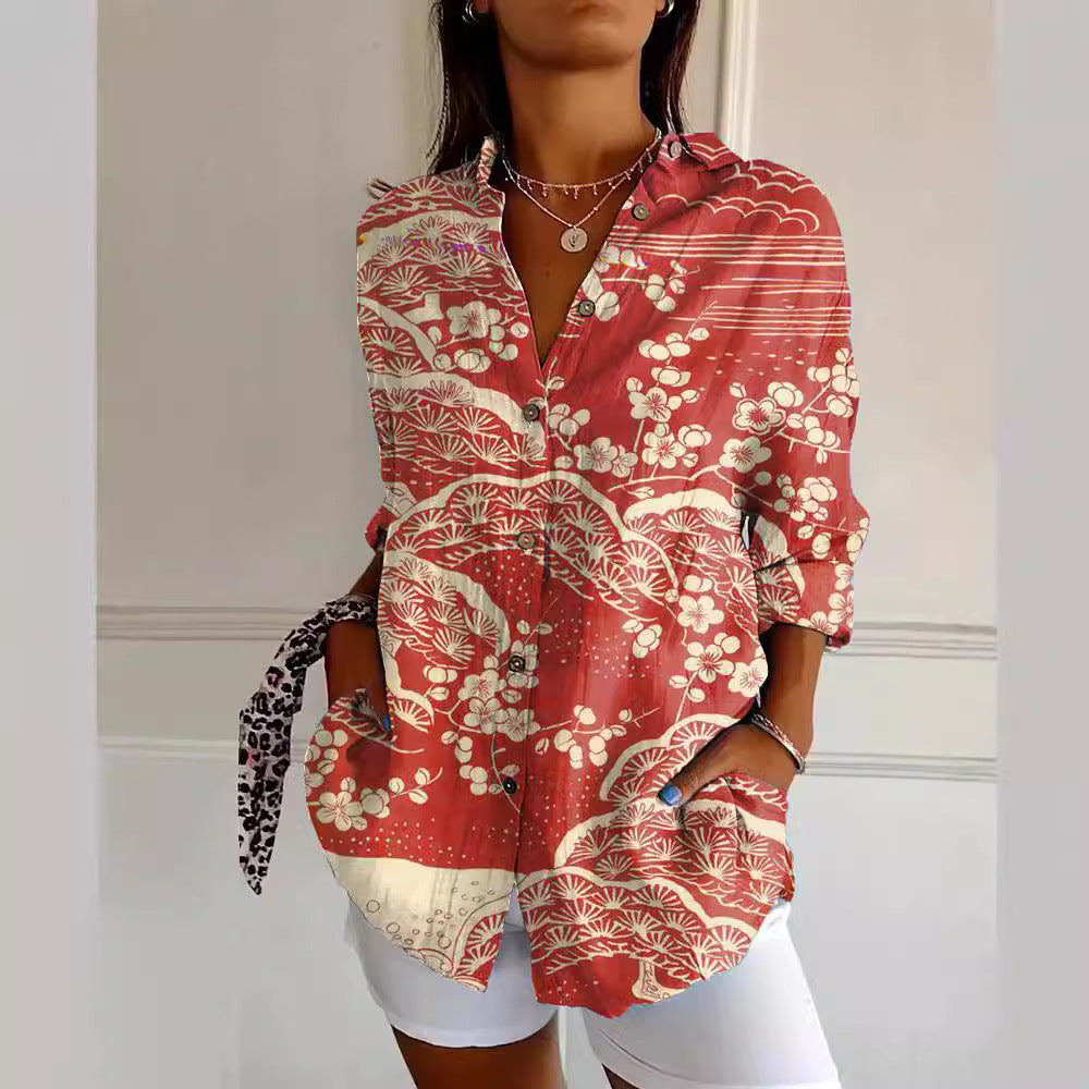 Women's Long Shirt Half Sleeve Floral Print