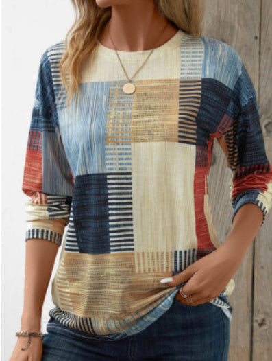 Crew Neck Long Sleeve Digital Printing Leisure Pullover T-shirt