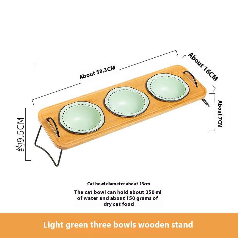 Pet Wooden Rack Multi-functional Ceramic Cat Bowl Anti-tumble Water Feeding Oblique Mouth Easy To Clean