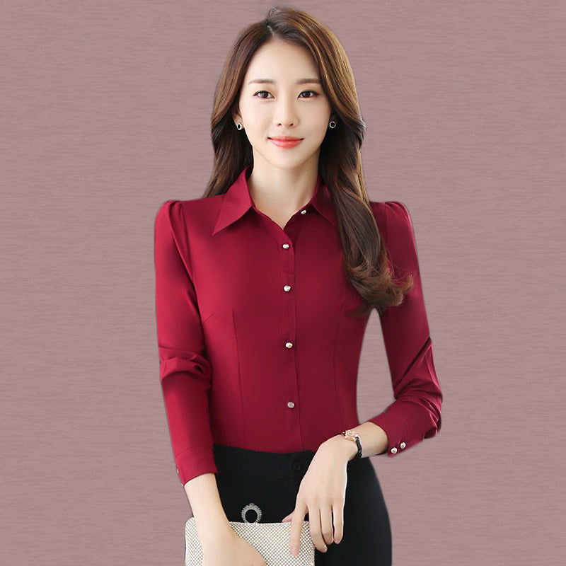 Women's Long-sleeved Slim Solid Color Shirt