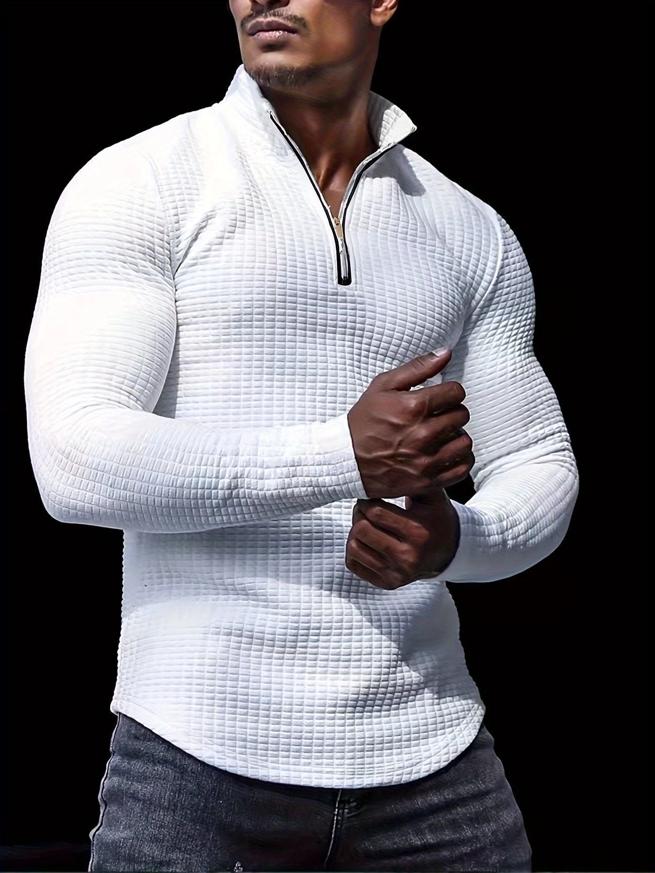 Men's Outdoor Stand Up Neck Half Zipper Training T-shirt
