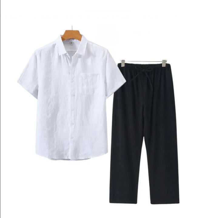 Pure Linen Shirt Men's Short Sleeve Summer