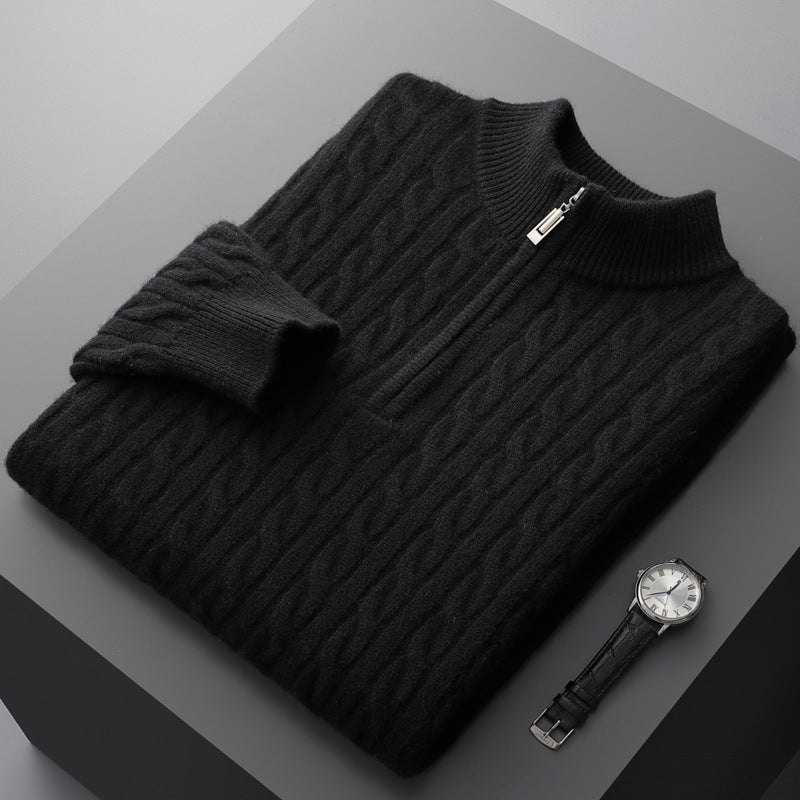 Pure Wool Sweater Men's Half-high Collar Pullover