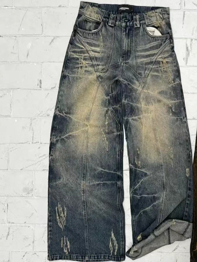 American High Street Straight Yellow Mud Dyed Jeans