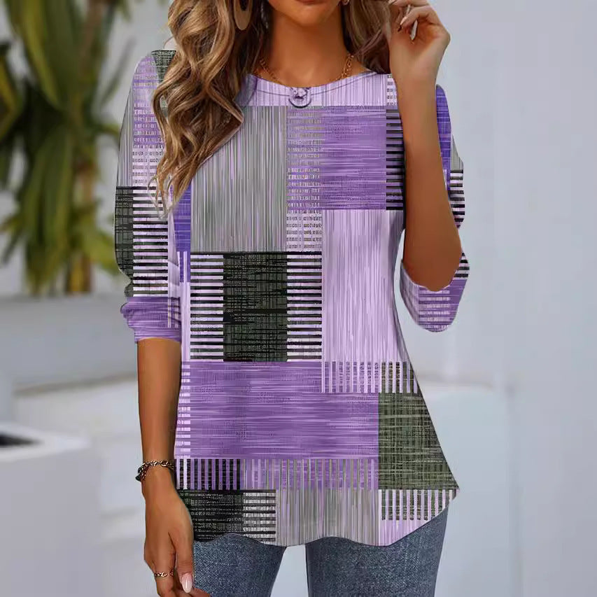 Crew Neck Long Sleeve Digital Printing Leisure Pullover T-shirt