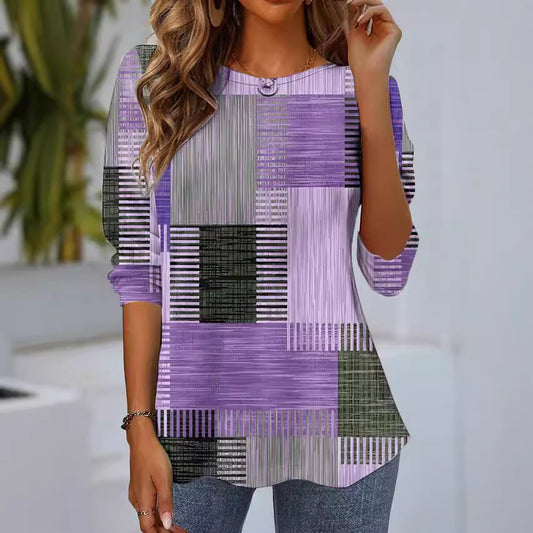 Crew Neck Long Sleeve Digital Printing Leisure Pullover T-shirt