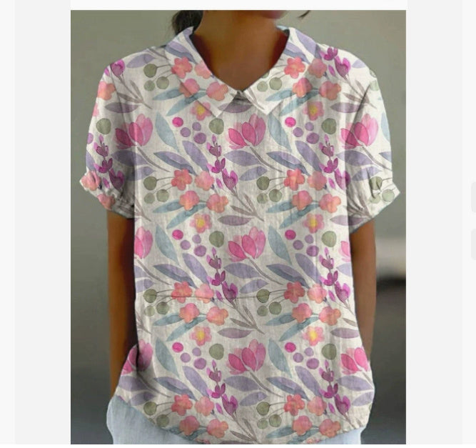 Ladies New Lapel Loose Casual Short-sleeved Top