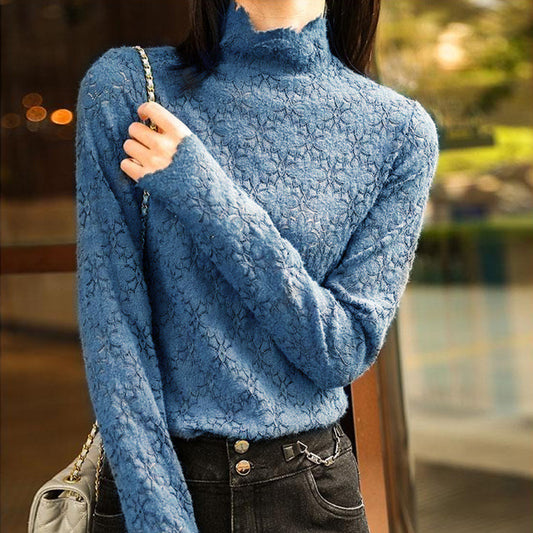 Lace Bottoming Shirt Women's Lace Half Turtleneck Long Sleeve Fashion Top