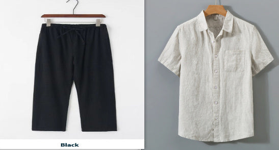 Pure Linen Shirt Men's Short Sleeve Summer