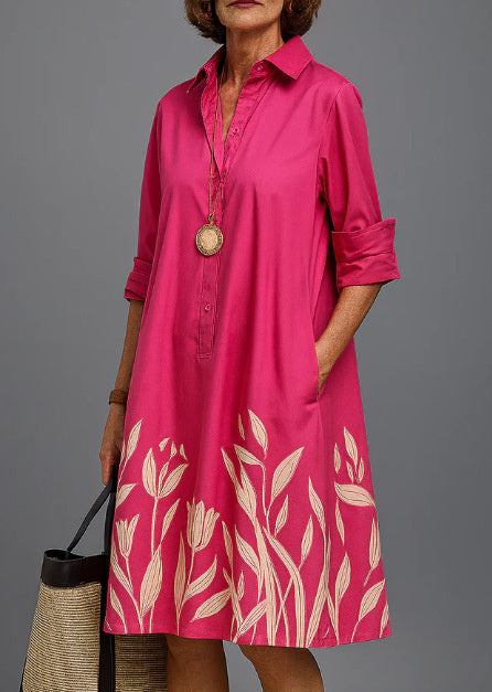 Ladies Shirt Long Sleeve Solid Color Simple Mid Length Dress