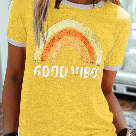 Women's Printed Round Neck Short Sleeve T-shirt