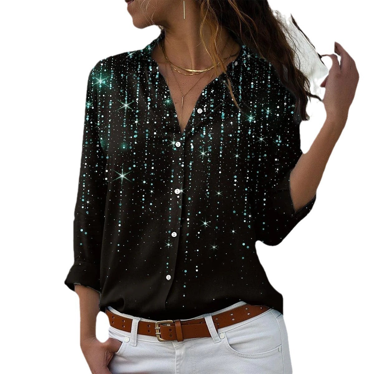 Women's 3D Sequin Gradient Printing Loose Casual Top