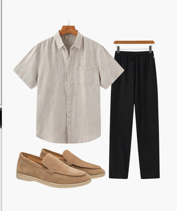 Pure Linen Shirt Men's Short Sleeve Summer