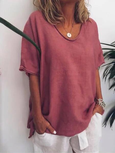 Solid Color V-Neck Women's Short-Sleeved T-Shirt