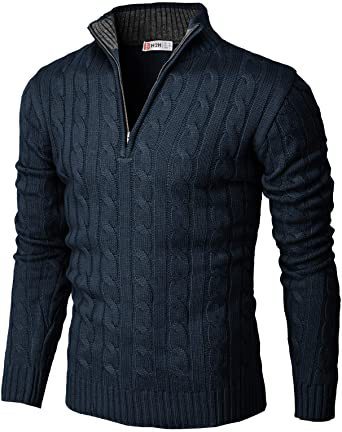 Men's Knitted Zippered Mock-neck Polo Sweater
