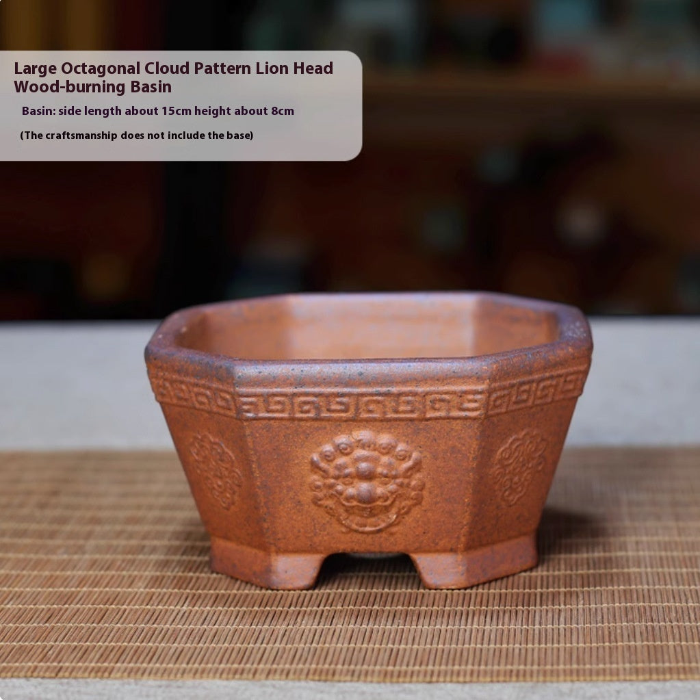 Purple Sand Flower Pot Firewood Square Handmade Bonsai