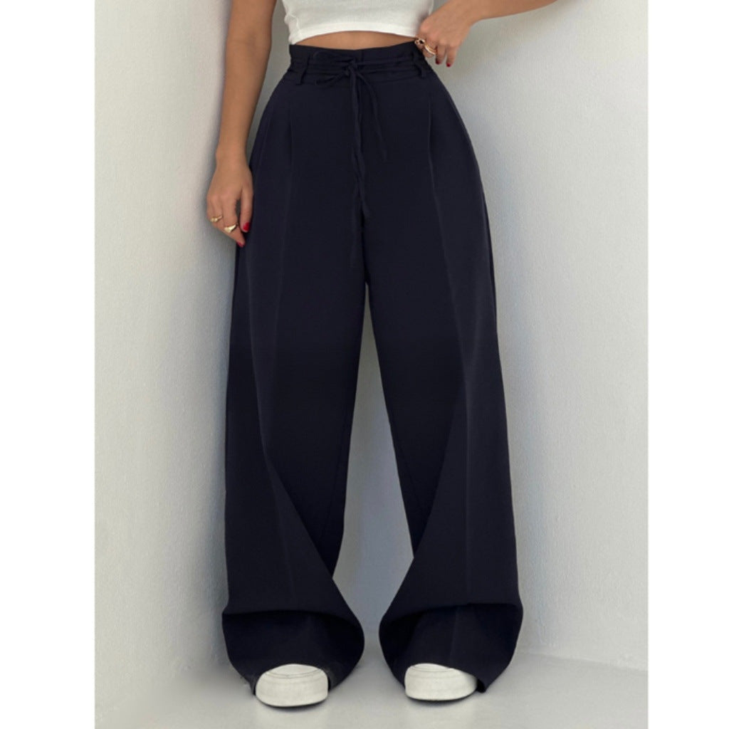 High Waist Lace Up Slim Fit Straight-leg Pants