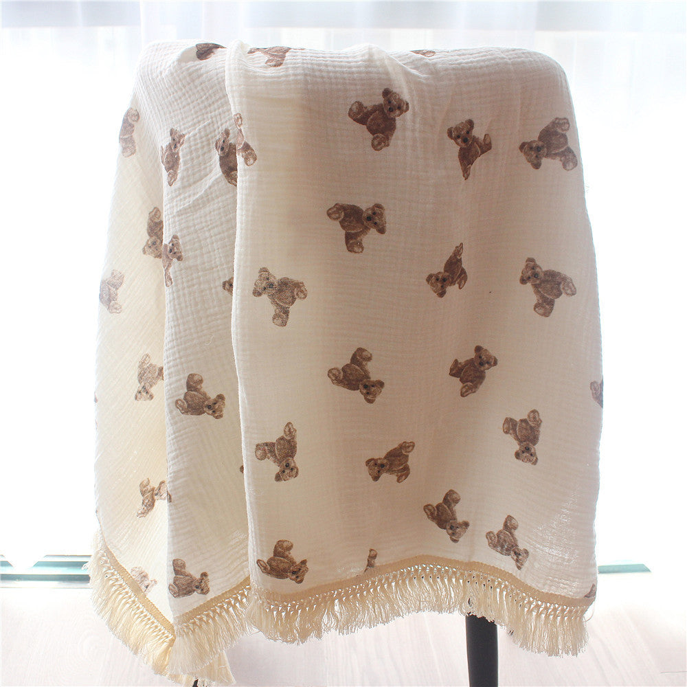 Children's Cotton Bear Tassel Baby Stroller Cover Blanket Summer Air Conditioning Duvet Baby