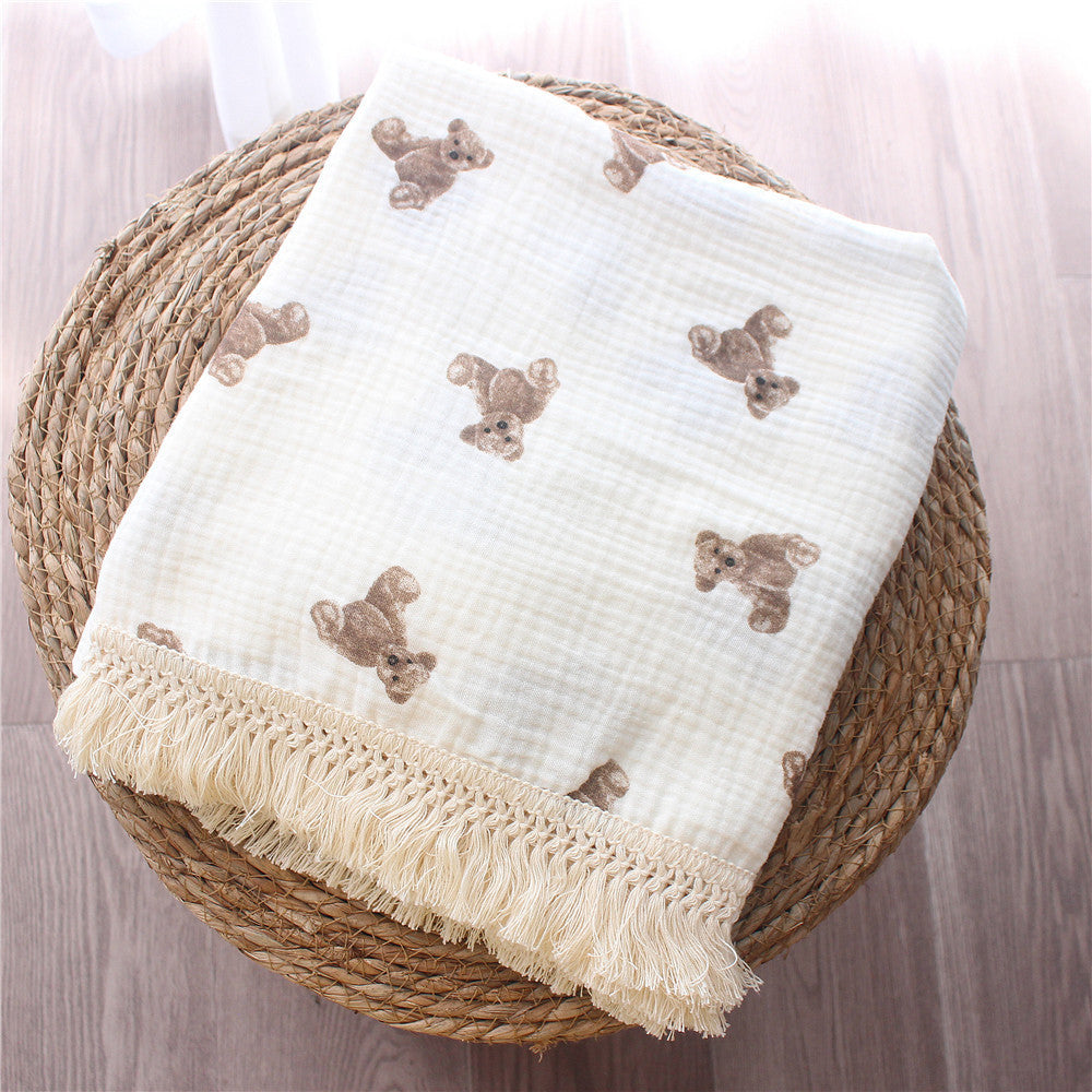 Children's Cotton Bear Tassel Baby Stroller Cover Blanket Summer Air Conditioning Duvet Baby